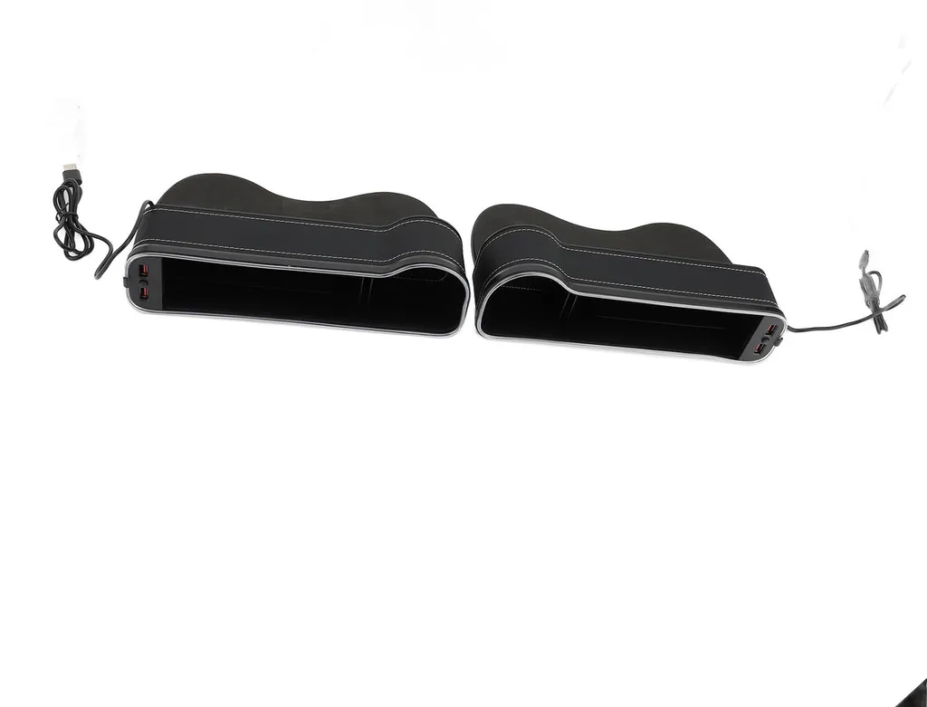 Organisateur de voiture USB noir : stockage et éclairage d'ambiance LED