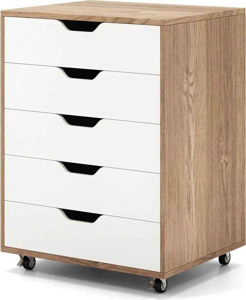 Armoire de bureau mobile à 5 tiroirs en bois coloris kaki tendance