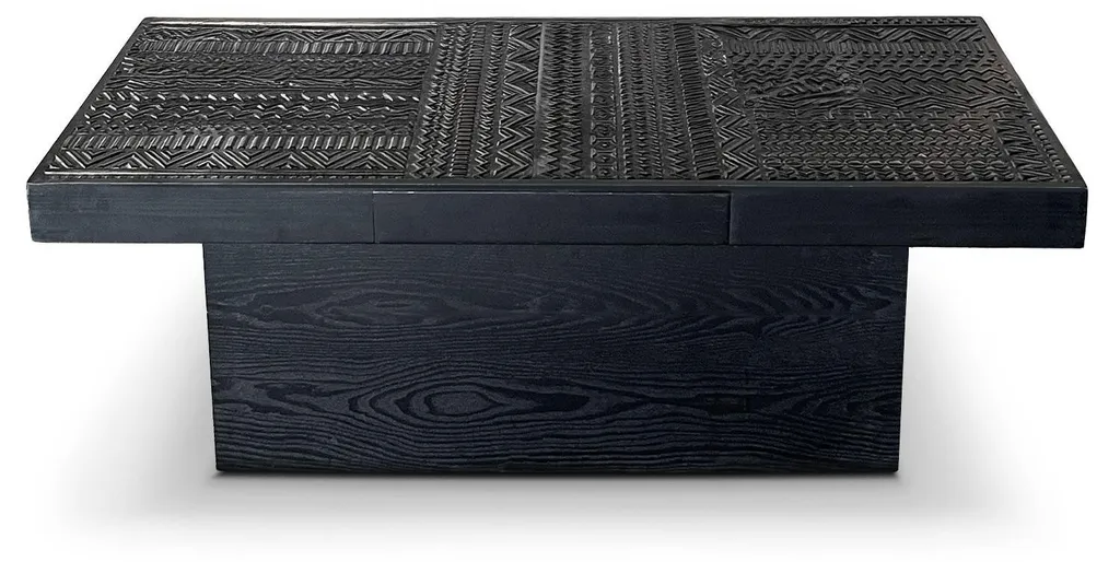Table de salon noire style ethnique chic avec motifs gravés - 5