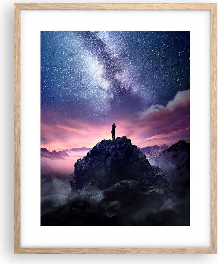 Gerahmtes Poster - Rahmen in heller Eiche - Gipfel Wolken Produktbild 