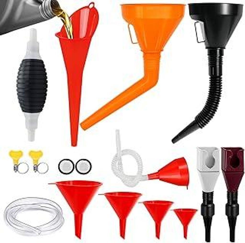 Samulee 14 Stück Einfülltrichter Set, Trichter Auto mit Benzinpumpe Handpumpe, Rechtwinkliges Flexibles Trichter Set mit schlauch und Filter für...
