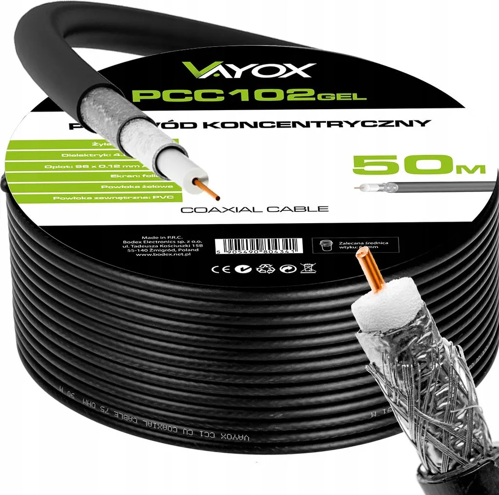 Matassa 50m Cavo Coassiale Vayox RG6U Gel - Cavo Nero da Interrare - 1