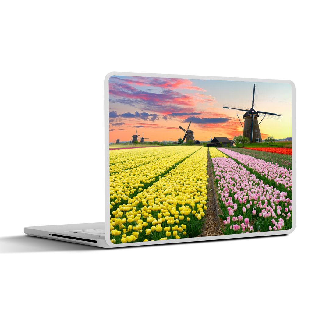MuchoWow Laptop Aufkleber Sticker Cover Windmühle - Tulpen - Blumen - Niederlande 36.5x27.5 cm - Laptop-Sticker