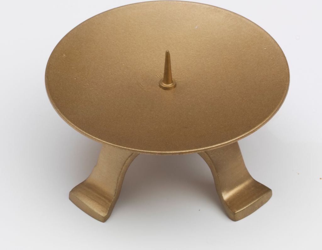 Kerzenleuchter Vierfuß Eisen in Gold Ø 11,5 cm mit kleinem Dorn für Kerzen, Altarkerzen, Hochzeitskerzen, Taufkerzen