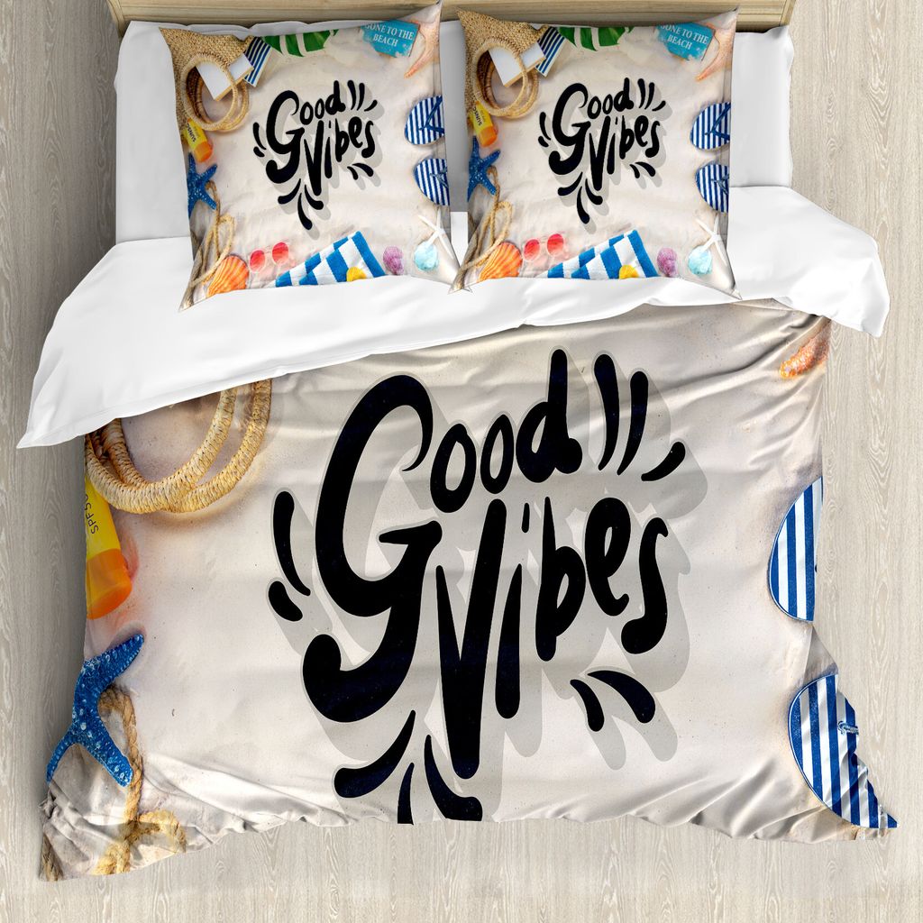 ABAKUHAUS Good Vibes Bettbezugs Set Für Doppelbetten, Auf dem Strandthema, Milbensicher Allergiker geeignet mit Kissenbezügen, Mehrfarbig