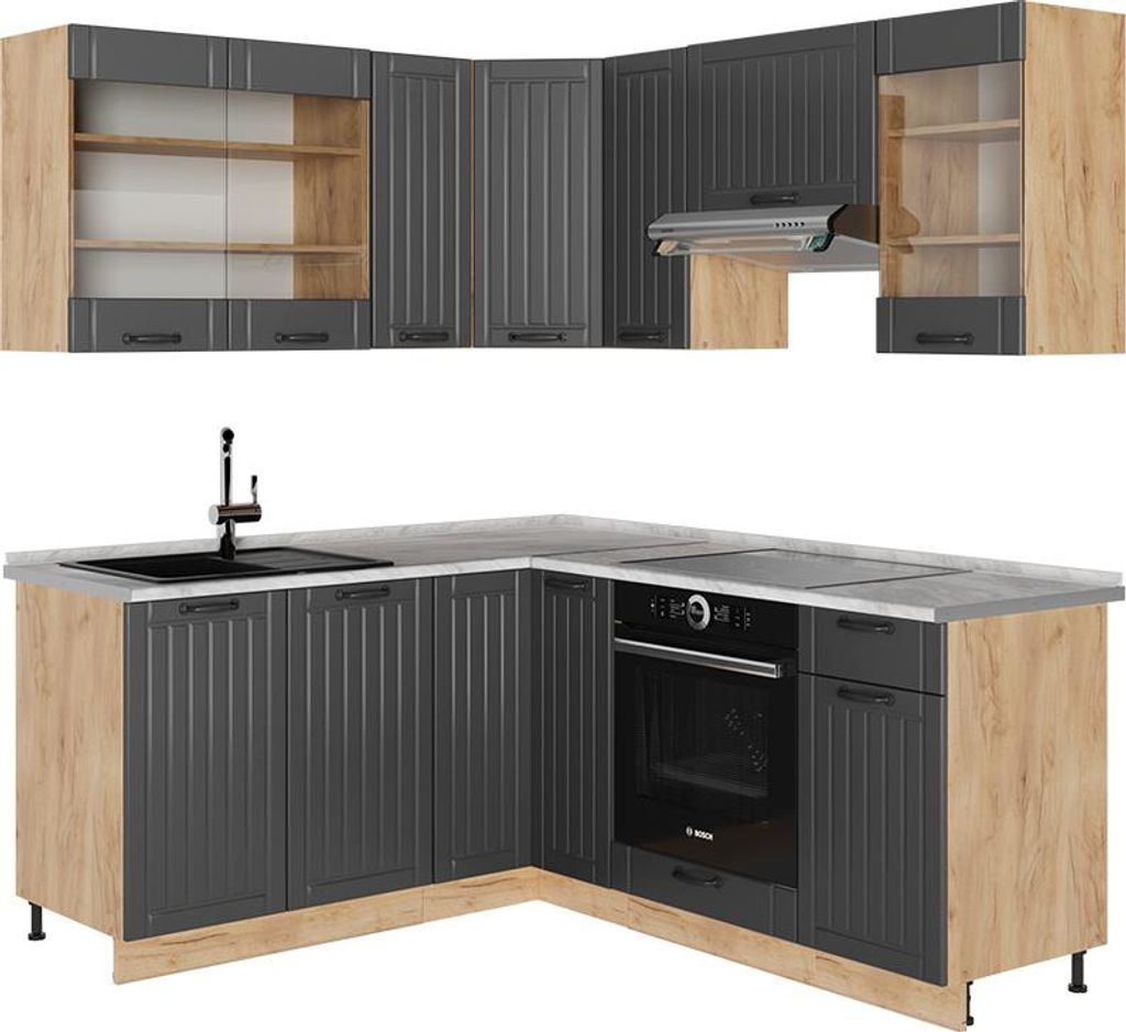 Eckküche Vicco Fame-Line Dunkelgrau 190 x 60 cm , AP Marmor, Model 57159