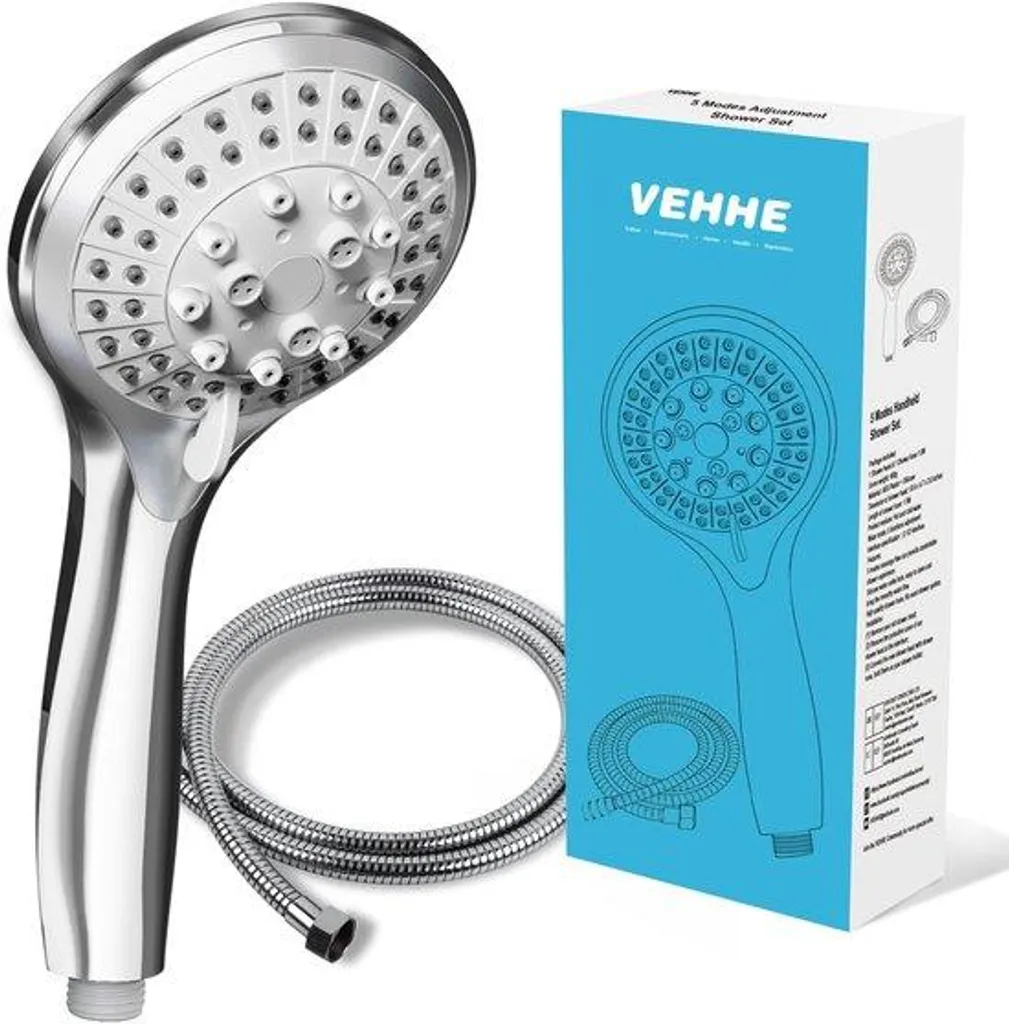 Douchette haute pression 5 modes de jet et flexible 1,5m en acier chromé