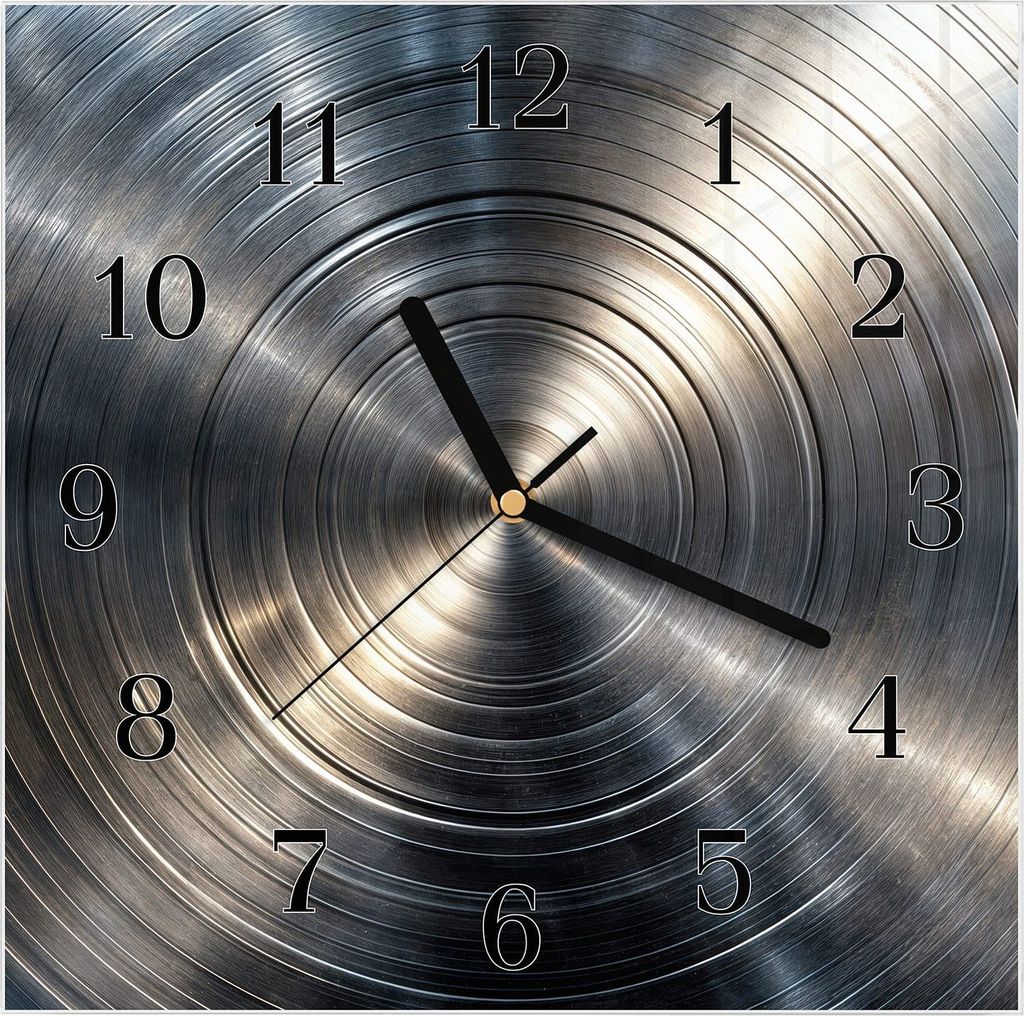 Wanduhr aus Glas mit Motiv Metallkreise- 30 x 30 cm - inkl. Aufhängesystem