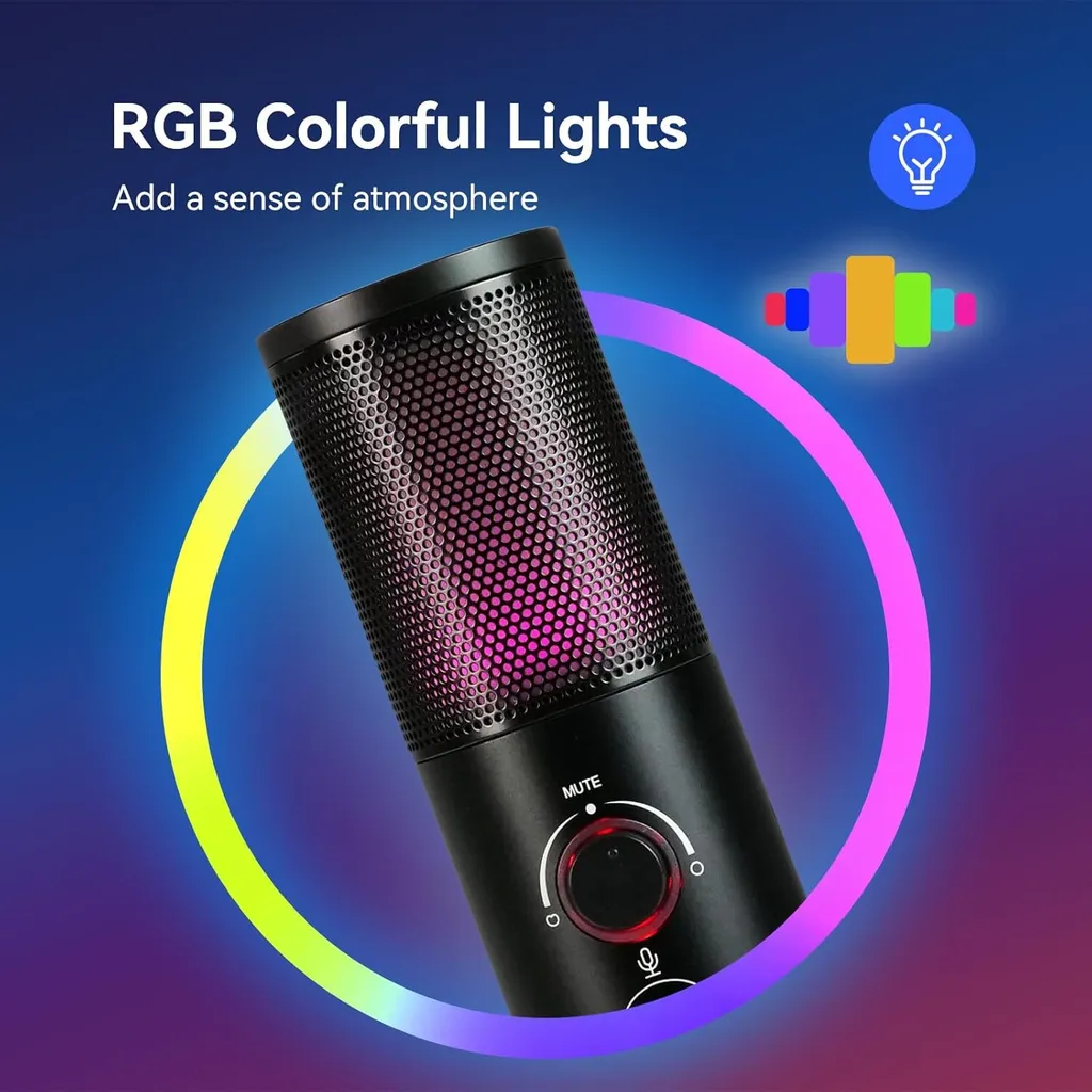 Microphone de Bureau RGB Retekess TG101 pour Podcast et Streaming ASMR