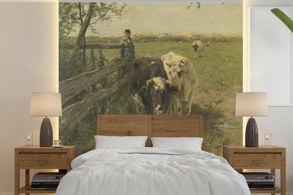 MuchoWow Fototapete für Wohnzimmer oder Schlafzimmer Wandtapete Vinyl Motivtapete Der Milchwagen - Gemälde von Anton Mauve - 240x240 cm - Schla...