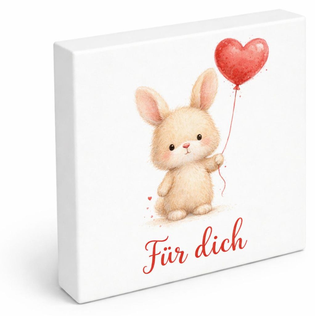 Hase Herzluftballon Für dich Holzbild in 15x15 cm zum Stellen oder Aufhängen