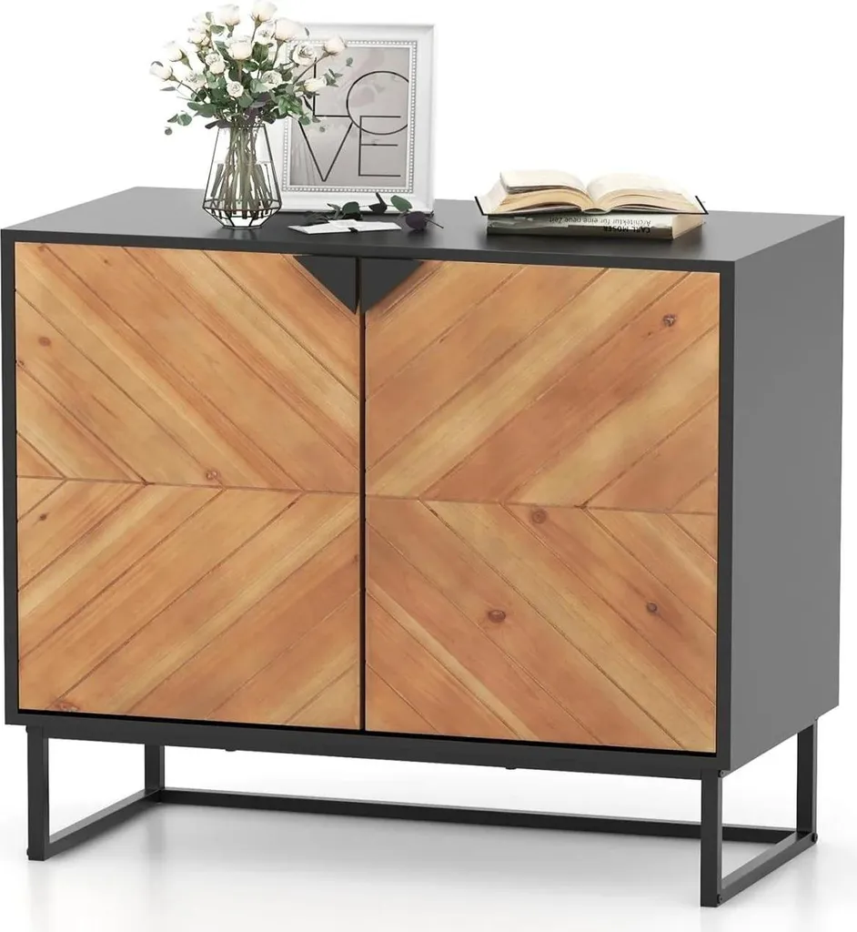 Vaisselier bas noir 2 portes 80cm - Meuble de rangement salon moderne M1