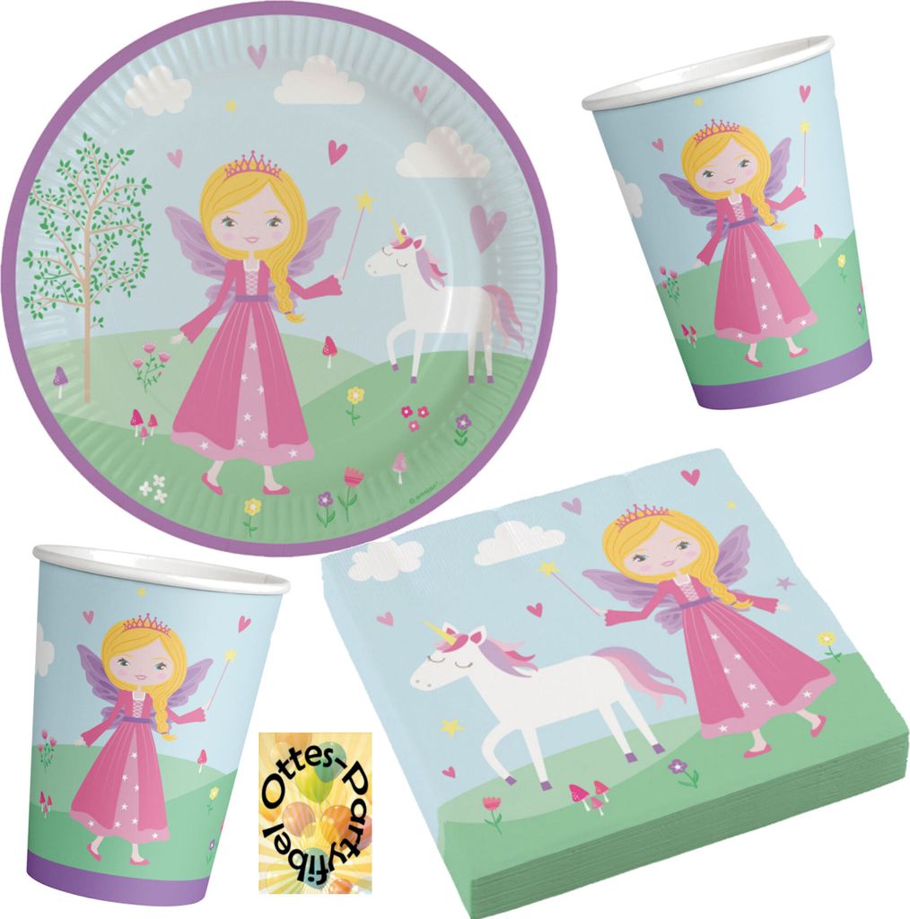 Prinzessin-Party-Set 36tlg. - für 8 Gäste Teller Becher Servietten