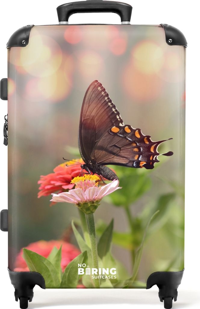 NoBoringSuitcases.com Großer Koffer - Schmetterling auf einer Blume - Kombinationsschloss TSA - Hartschalen Trolley 4 Rollen - 72 liter - Reisek...