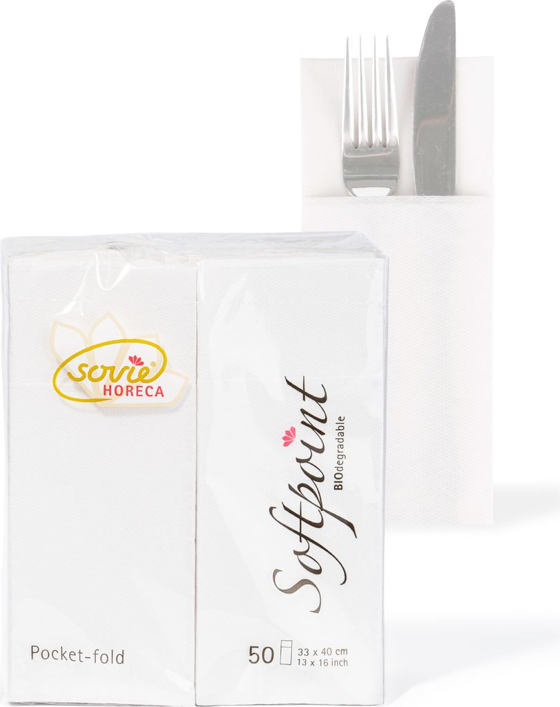 Sovie HORECA Besteckserviette Softpoint "Pub" in Weiß, 40 x Produktbild 