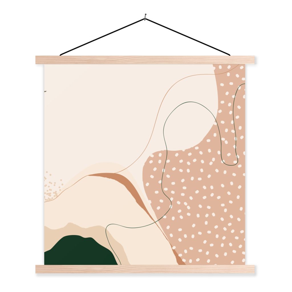 MuchoWow Textilposter Sand - Grün - Punkte - Abstrakt 40x40 cm mit holzfarbenen Rahmen - Posterleiste