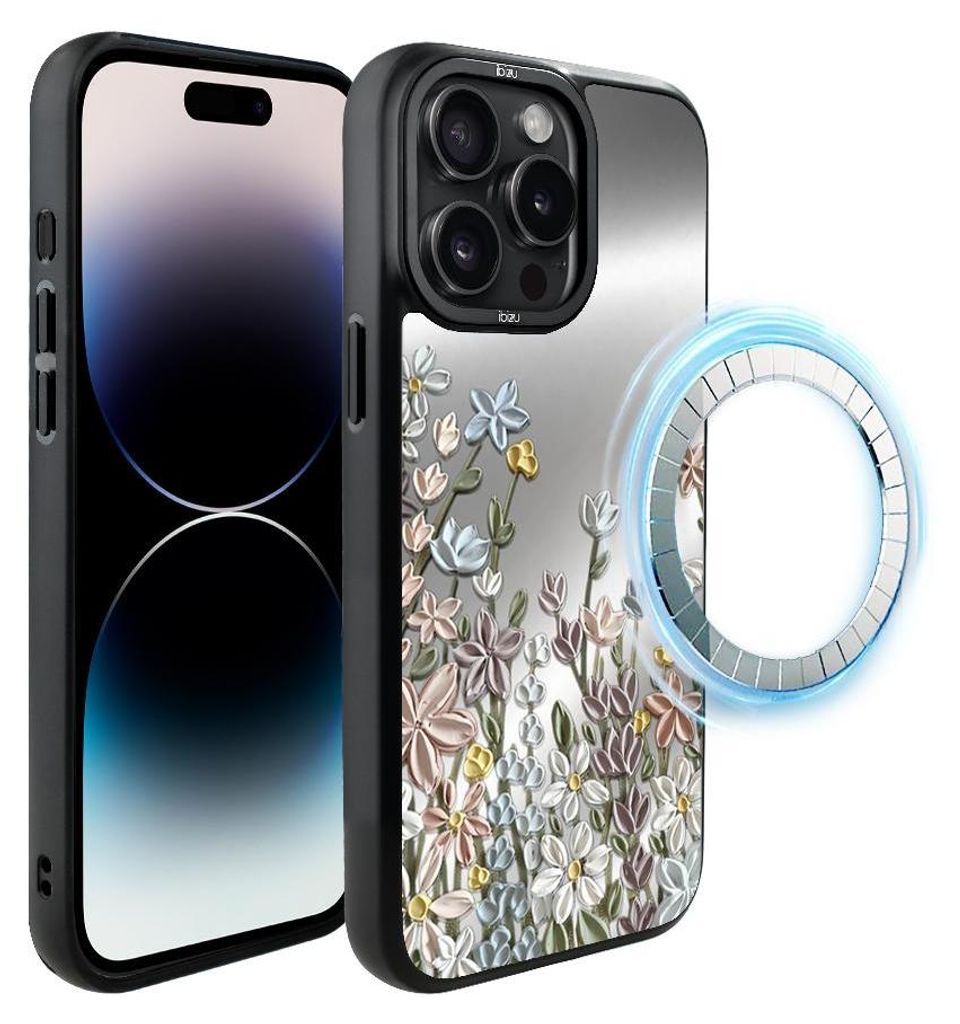 Schutzhülle für das iPhone 14 Pro Max, MagSafe-kompatibel, mattschwarze Seiten, Wiese, Blumen