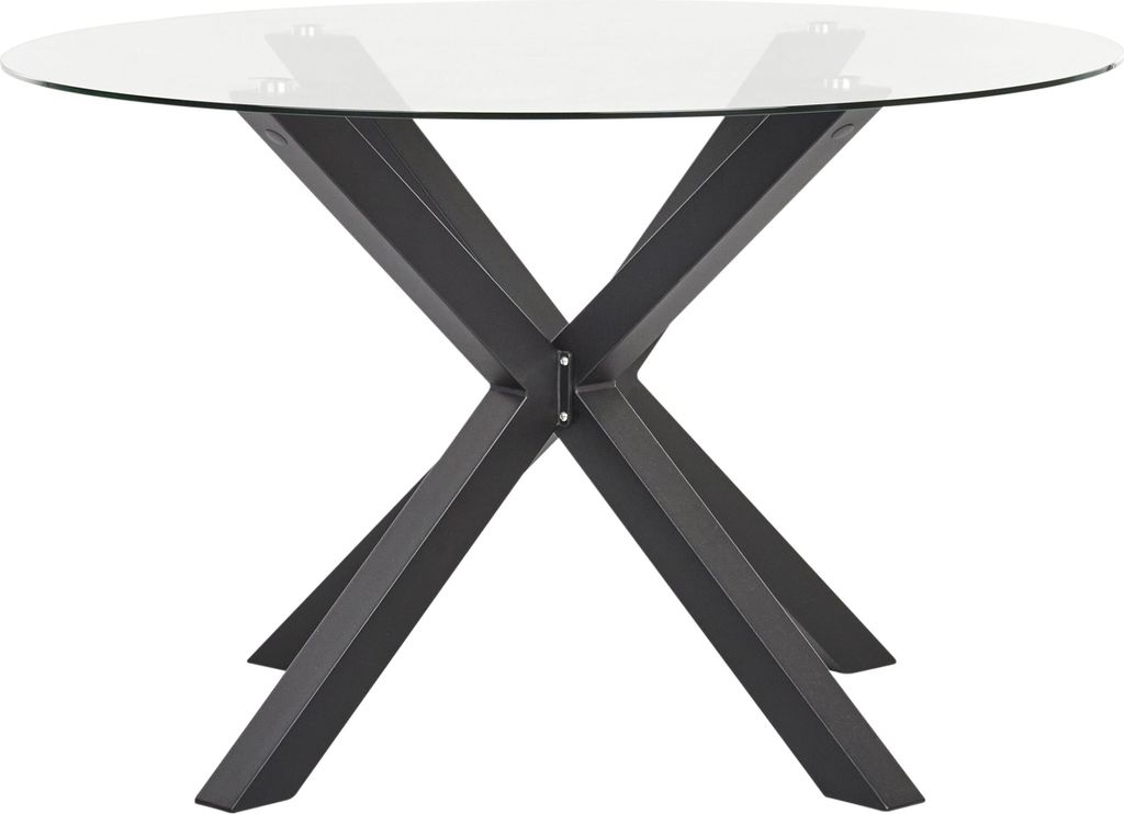 BELIANI Gartentisch Transparent und Schwarz Aluminium 120 cm für 4 Personen Glasplatte Rund X-Beine Outdoor Terrasse Balkon Möbel Garten Auss...