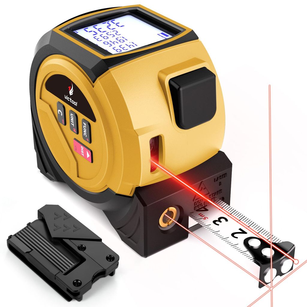 3-in-1 Laser-Abstandsmesser, 5 m Messband, Kreuzlinien-Laser Level, 40 m Reichweite, LCD-Beleuchtung, Speicher für 20 Messwerte – Digitales Mess...