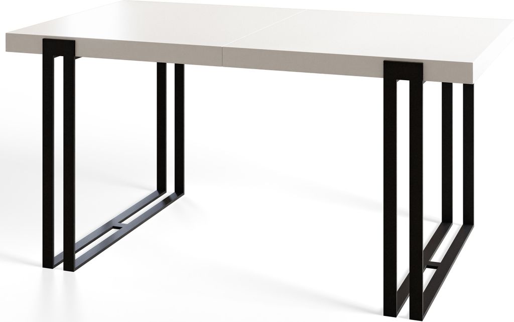 Alpi Moebel, Rechteckiger Esstisch Rosa, Modern Ausziehbarer Tisch 120-220x80x77 cm, Weiß mit Schwarz Metallbeinen