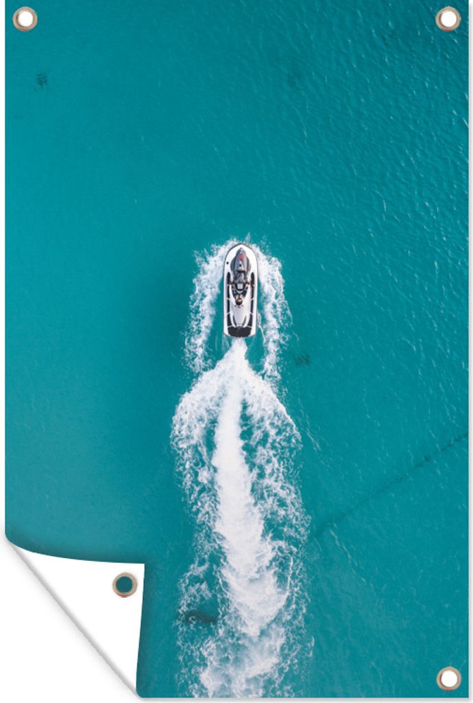 MuchoWow 80x120 cm Outdoor-Poster Gartendeko Sichtschutz Garten Poster für den Garten Luftaufnahme eines Jetskis im Meer