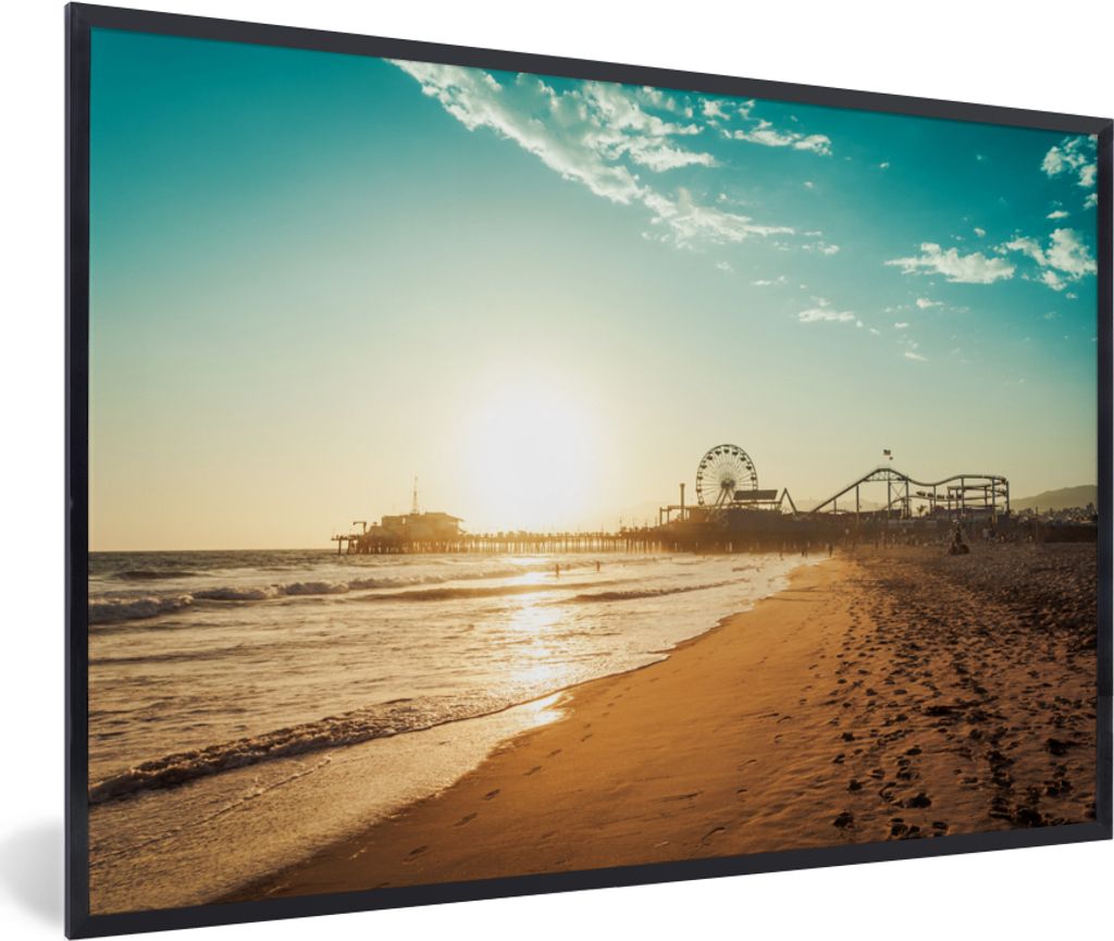MuchoWow MuchoWow Gerahmtes Poster Strand - Meer - Sonnenuntergang - Riesenrad 90x60 cm - Poster mit zchwarzem Bilderrahmen - Fotorahmen - Foto...