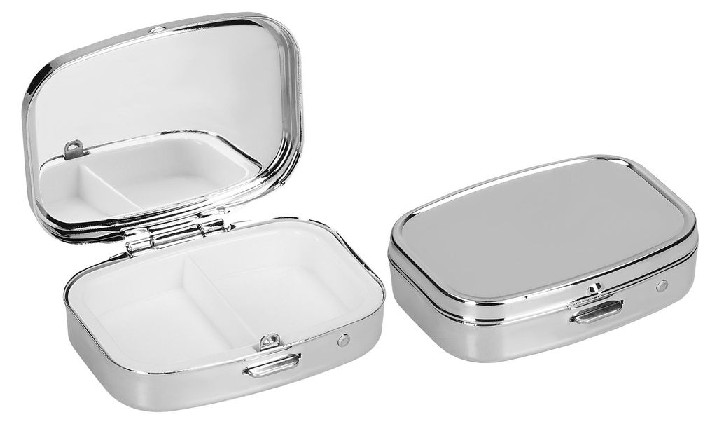 kwmobile 2x Edelstahl Tablettenbox mit 2 Fächern - 5,5 x 4 x 1,5cm - Pillendose klein Tablettendose - Tragbare Pillenbox Metall Medikamentenbox Dose