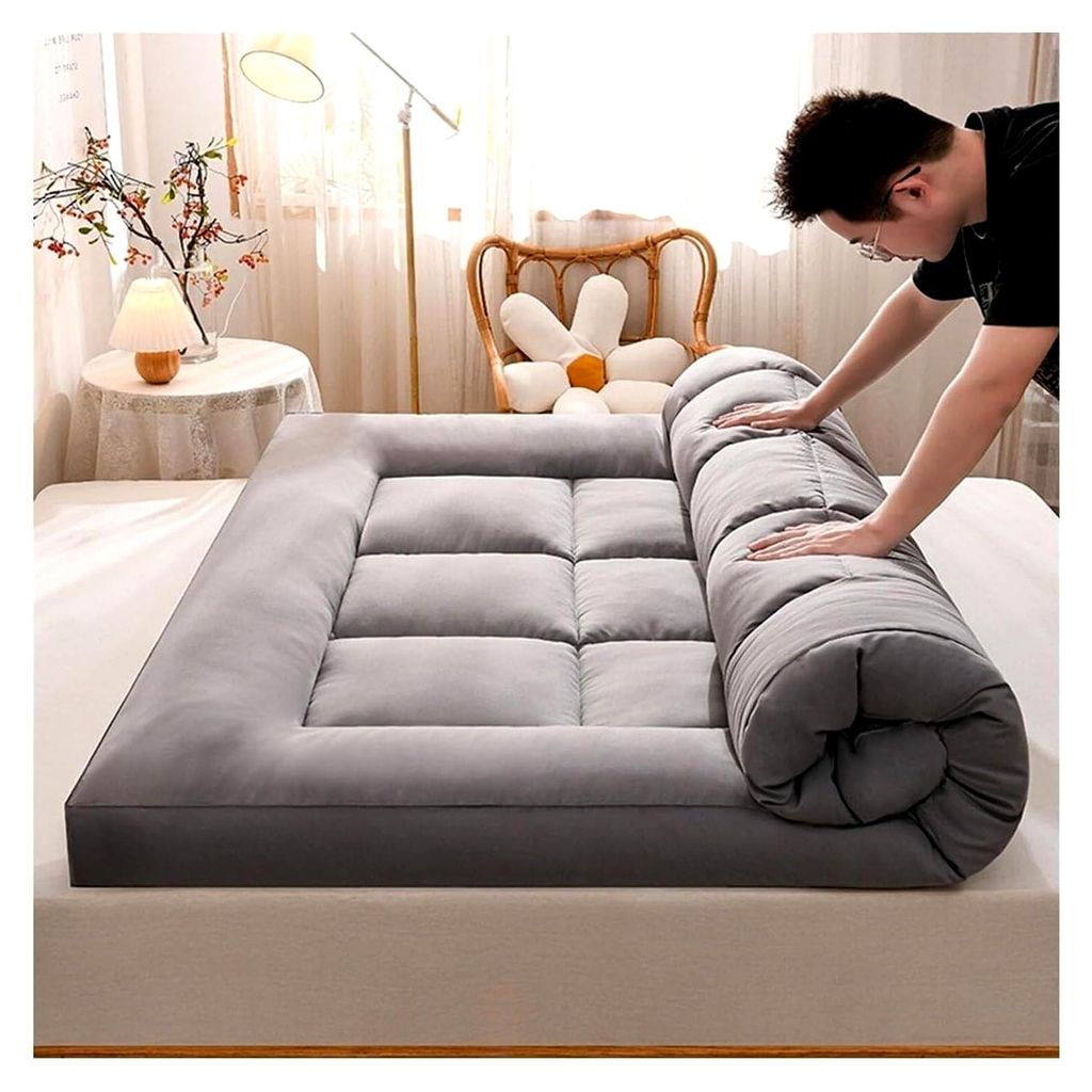 Faltbare japanische Bodenmatratze, dick, atmungsaktiv, Futon für Gästebetten und Camping, in gemütlichem Grau, 90 x 200 cm, für Komfort und Beq...