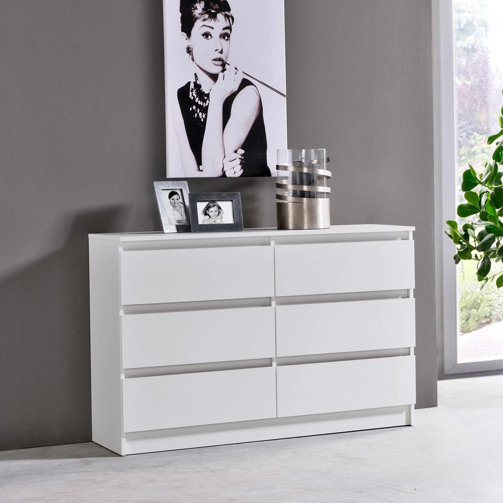 Kommode mit 6 Schubladen 120x78 cm Kommode weiß Holz Produktbild 
