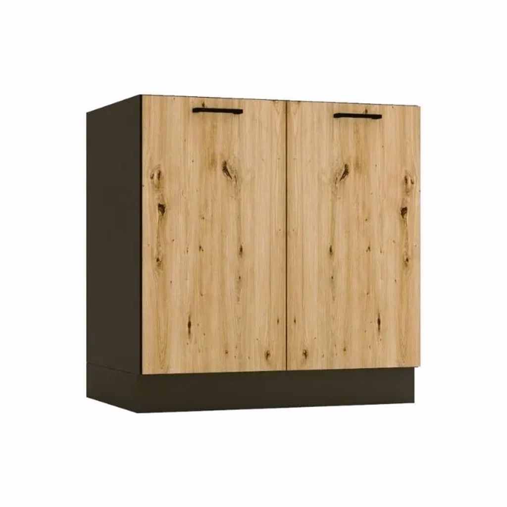 Küchenunterschrank 80 cm - Eiche Artisan und Graphit - 2 Türen - ohne Arbeitsplatte - Soft-Close-System