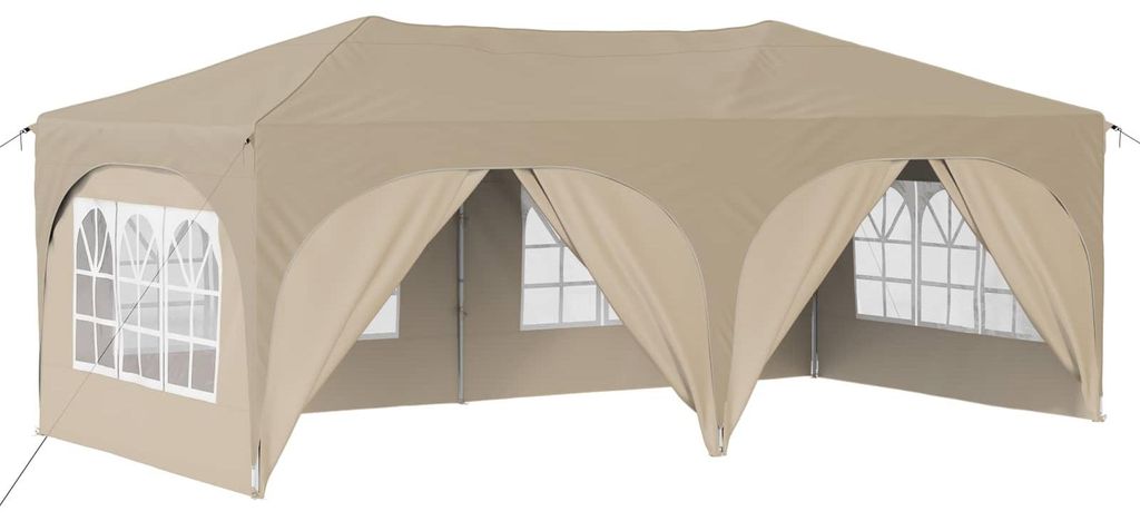 Eleganten-Stil Pop-up Partyzelt 1 PC, Wasserdicht & UV-Schutz, Faltpavillon,Modernes Design, Creme 575x288x245 cm Oxford-Stoff - Pavillons & Partyz...