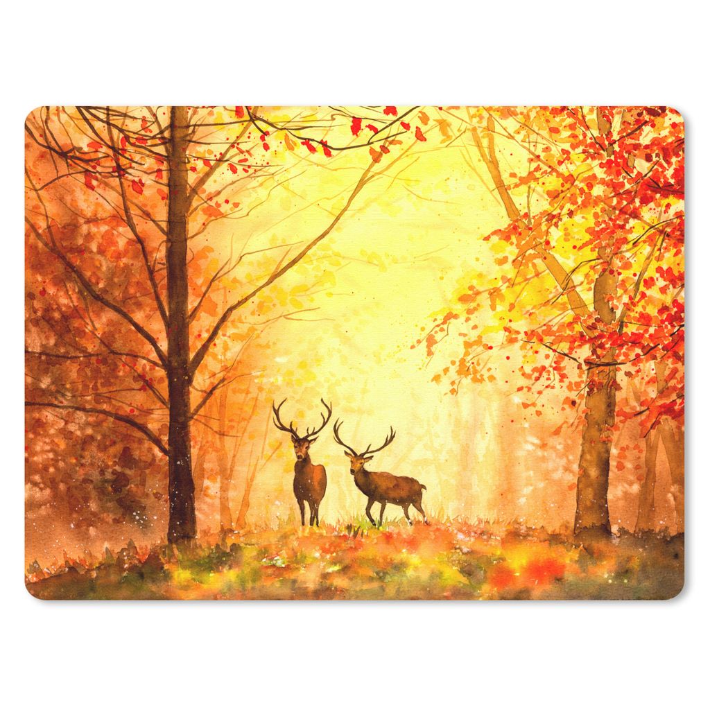 MuchoWow Mauspad Mousepad Natur - Ölfarbe - Hirsche - Tiere - Herbst - Orange 40x30 cm - Mousepads - Maus Mat - Pad - Mausunterlage - Anti Rutsch