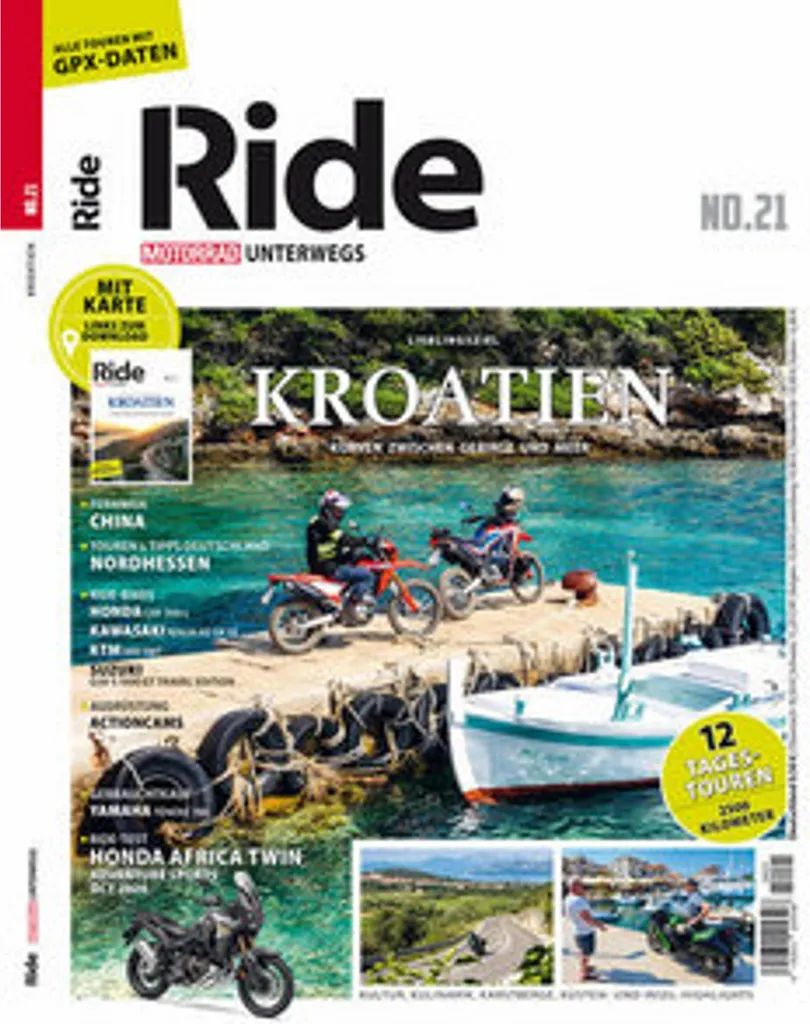 Guide moto RIDE No. 21 : itinéraires et cartes pour voyages à moto