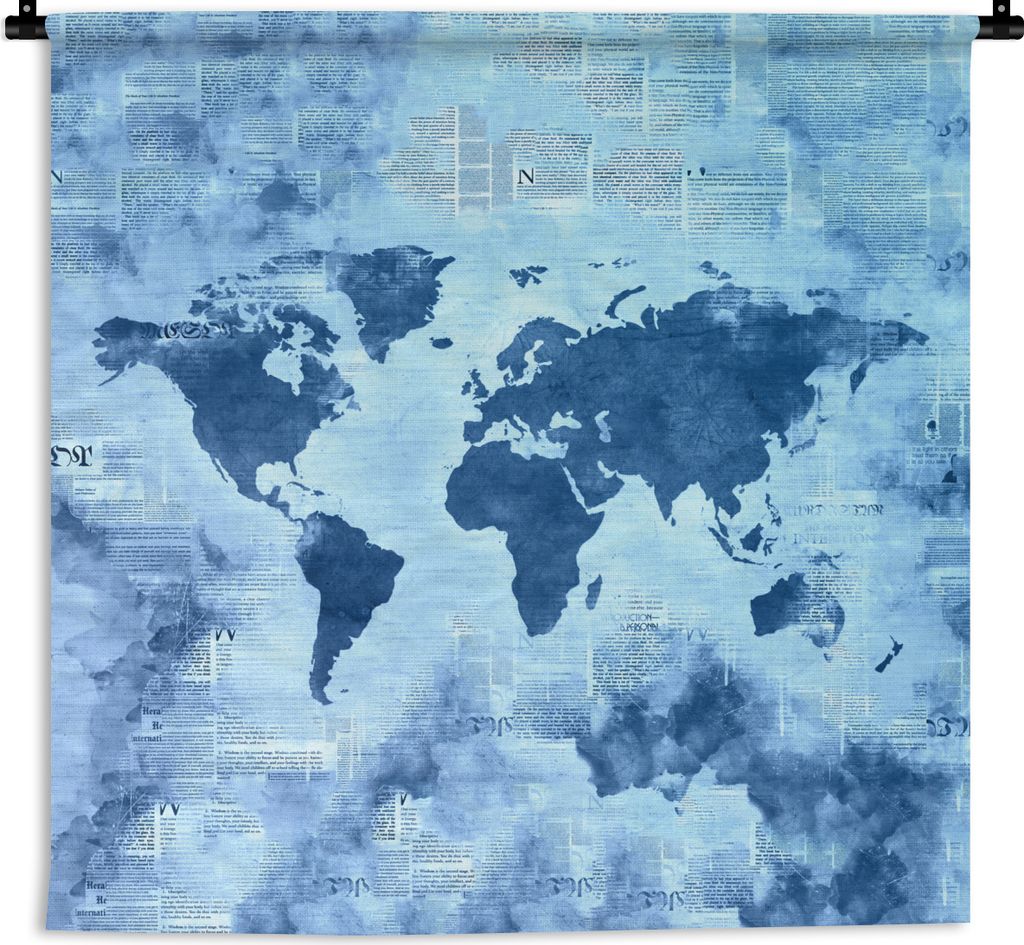 MuchoWow Wandteppich Wandbehang Weltkarte - Abstrakt - Blau 150x150 cm Tapisserie Dekoration Wandtuch - Wohnaccessoires - Modernes
