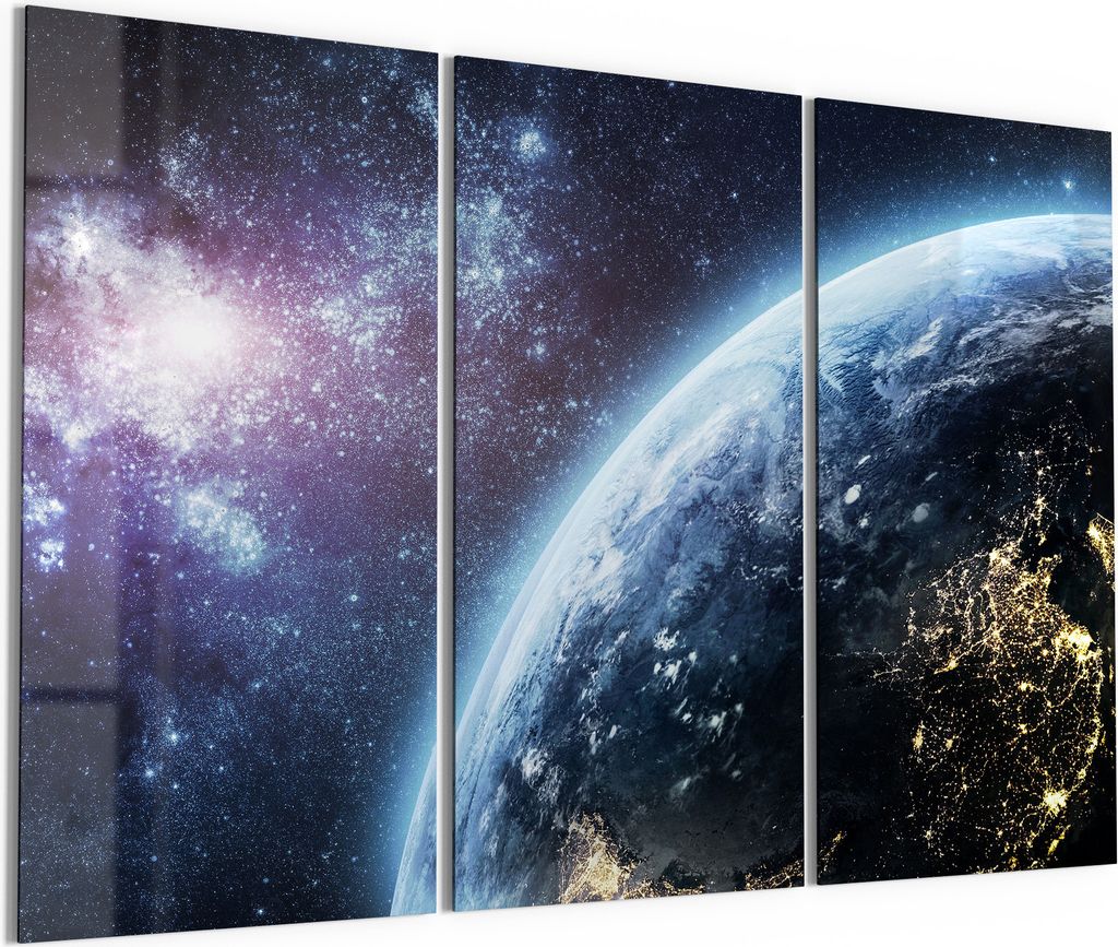 DEQORI Glasbild Echtglas 3x50x100 cm 'Blick aus dem All' Wandbilder XXL groß