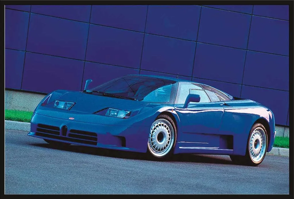Tableau de sport automobile Bugatti EB-110 encadré noir 61x91,5 cm