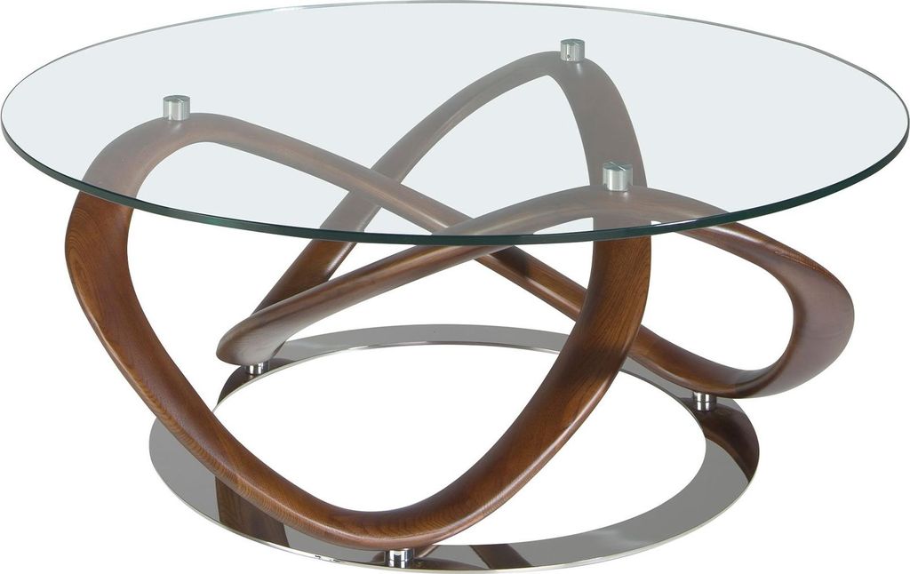 Angel Cerdá Runder Couchtisch aus gehärtetem Glas, Nussbaum und verchromtem Stahl 2064