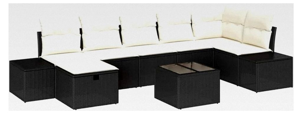 Gartensofa-Set mit Kissen 8-teilig Schwarz Poly-Rattan, für Garten und Terrasse, modernes, langlebiges, UV-beständiges Möbel, modulares Sofa-Set...