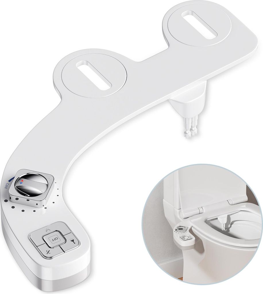 Bidet-Aufsatz für WC - Nicht-elektrisches Sitz-Bidet - Linke Seitenbedienung - Selbstreinigende Düse - Warm- und Kaltwasser - Druck einstellbar -...