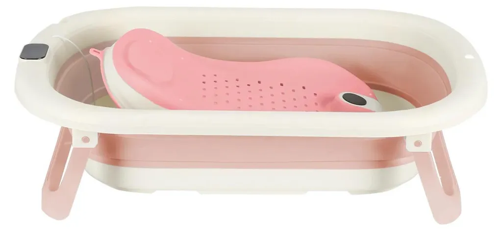 Baignoire bébé compacte pliable rose : Sécurité et gain de place 24m