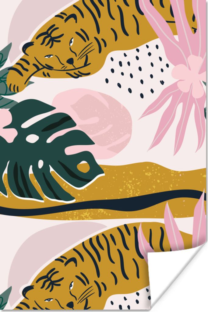 MuchoWow Poster Tiger - Blätter - Dschungel - Muster 40x60 cm - Plakate für die Wand - Poster Babyzimmer