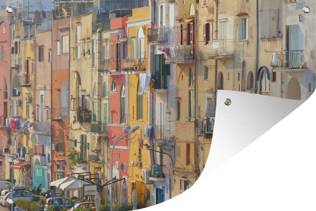 MuchoWow 90x60 cm Outdoor-Poster Gartendeko Sichtschutz Garten Poster für den Garten Die typische Architektur von Procida