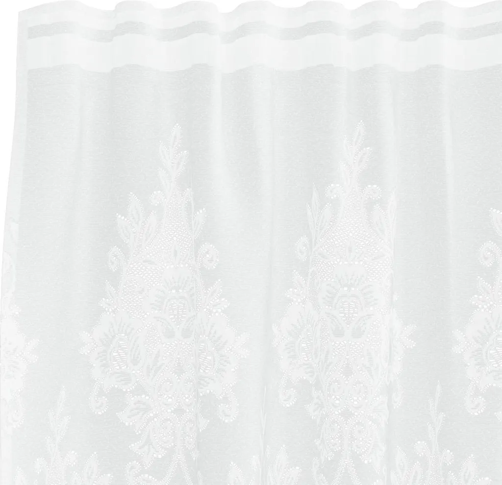 Tenda Jacquard Effetto Pizzo Con Nastro Arricciatore – Motivo Floreale Monique – 500x175 Cm – Bianco