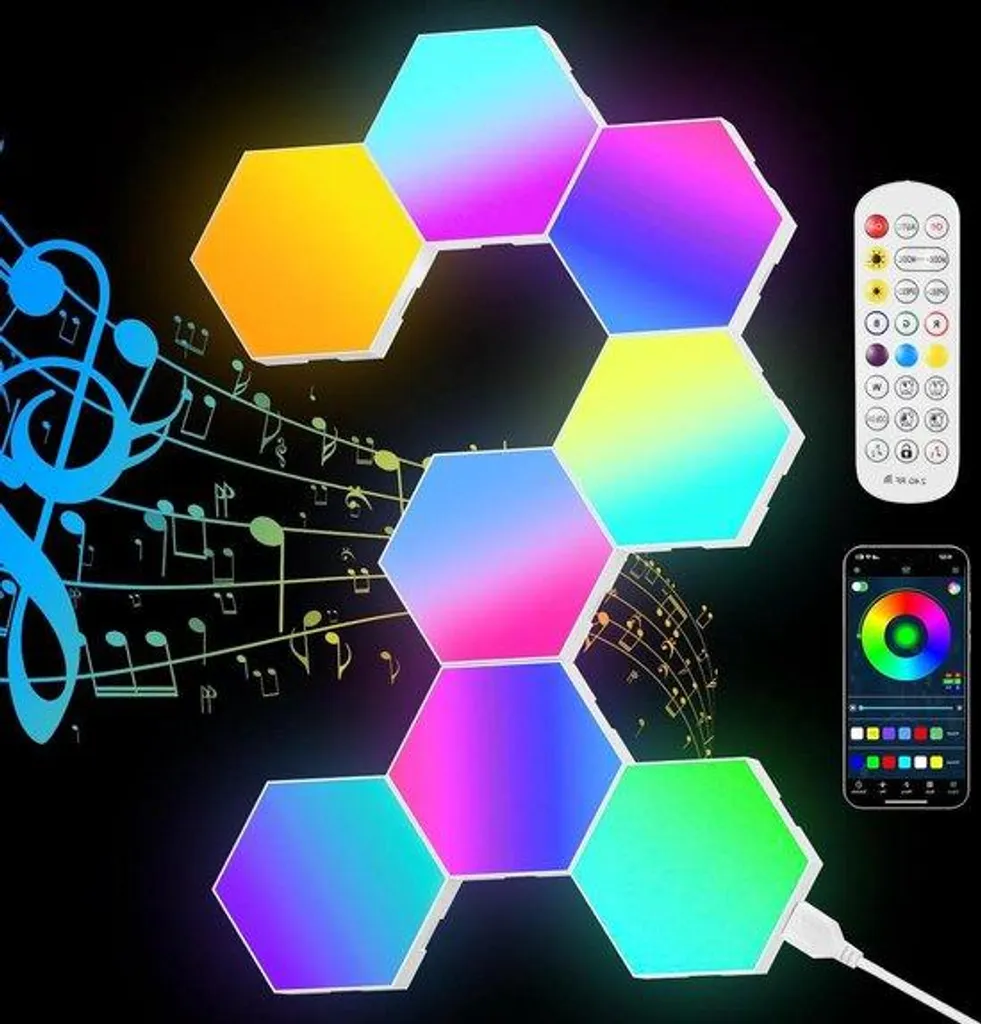 Éclairage salle de jeux LED hexagonale - Déco Gaming RGB pour PC lot 8