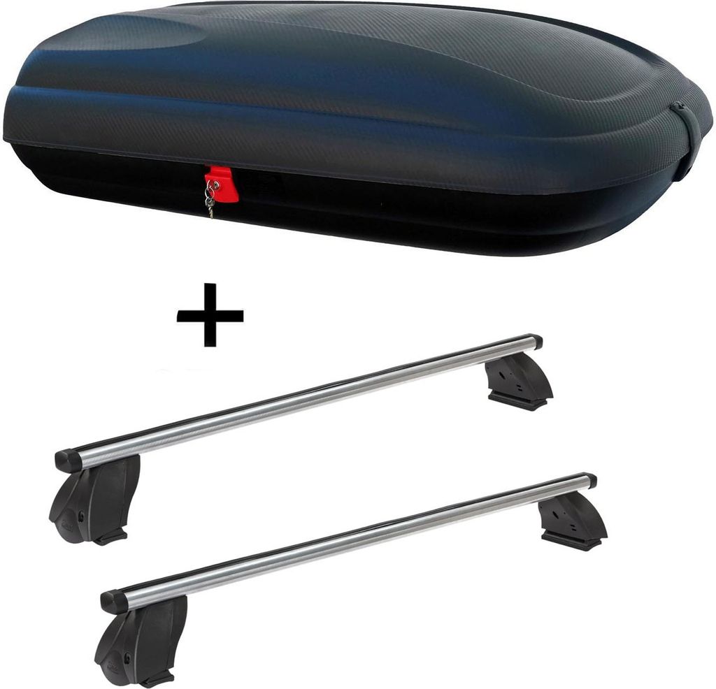 Dachbox VDPBA320 320 Liter carbonlook abschließbar + Dachträger K1 PRO Aluminium kompatibel mit für Citroen Berlingo (B9) (5Türer) ab 15