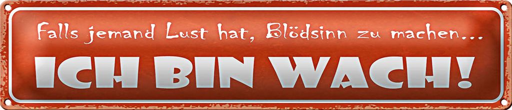 Blechschild Spruch 46x10cm Blödsinn machen ich bin wach Dekoration