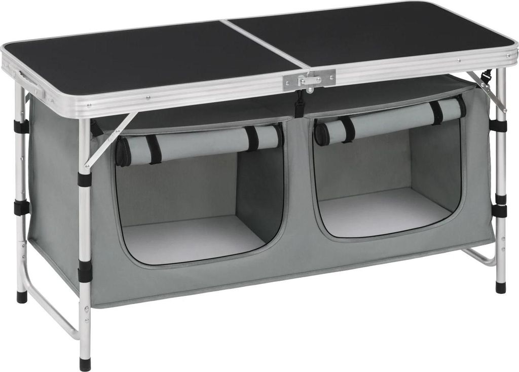 Camping- und Picknicktisch - Klappbarer Outdoortisch - 120×47 cm - Höhenverstellbar 62–69,5 cm - Aluminium + MDF - Aufbewahrungstasche 15 kg - ...
