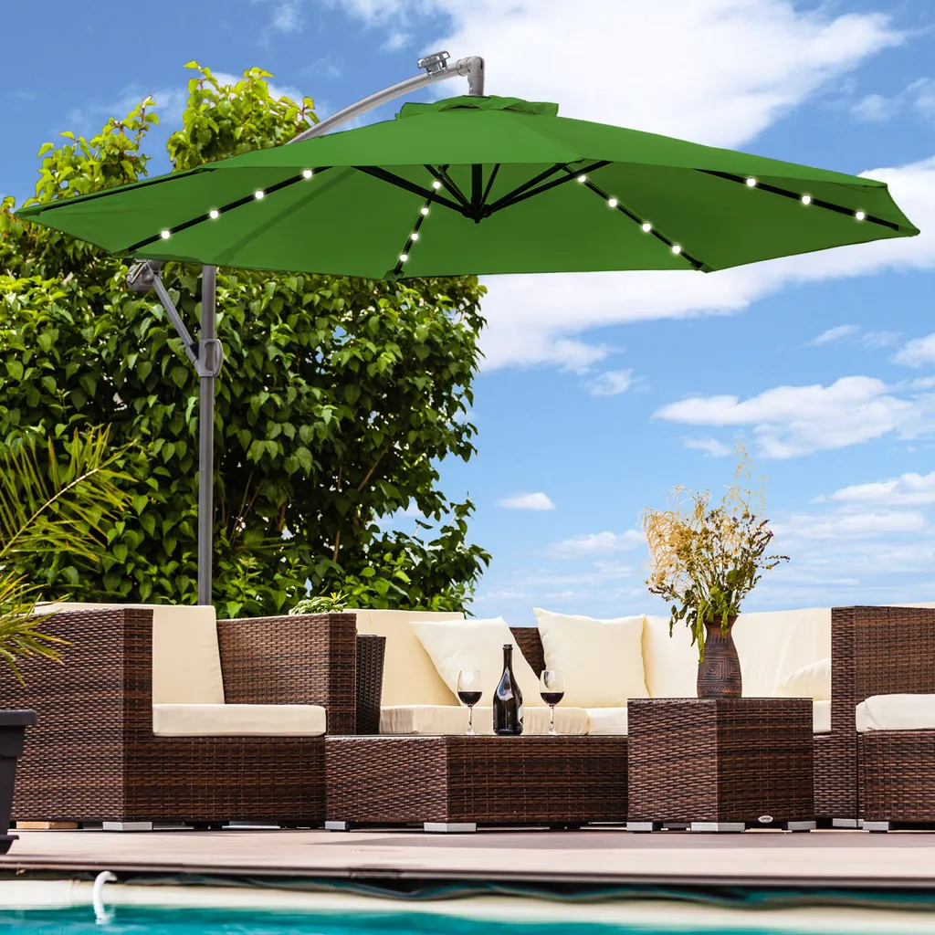Ombrellone LED 300cm Verde a Sbalzo | Arredo Giardino Robusto e Elegante