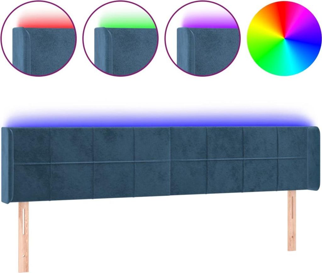 vidaXL LED Kopfteil Dunkelblau 203x16x78/88 cm Samt