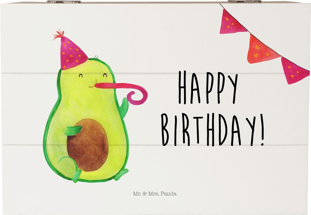 Mr. & Mrs. Panda Box Avocado Geburtstag 22 x 15 cm - Weiß - Geschenk, Alles Gute, Party, Holzbox mit Deckel, Schatzkiste, Geschenkbox, Frucht, Hap...